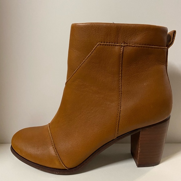 Toms Booties Women’s 7 Brown Leather Lunata Boots Casual Round Toe Block Heel - Picture 7 of 13
